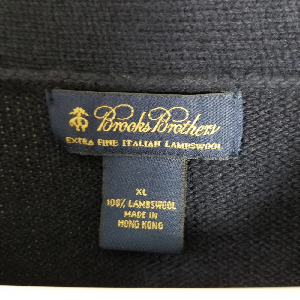 Brooks Brothers Sweater Men XL Navy Blue Italian Lambswool Shawl Collar Pullover